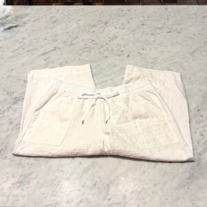 Land 'n Sea White Linen Blend Wide Leg Crop Pants Plus Size 1X Drawstring Waist